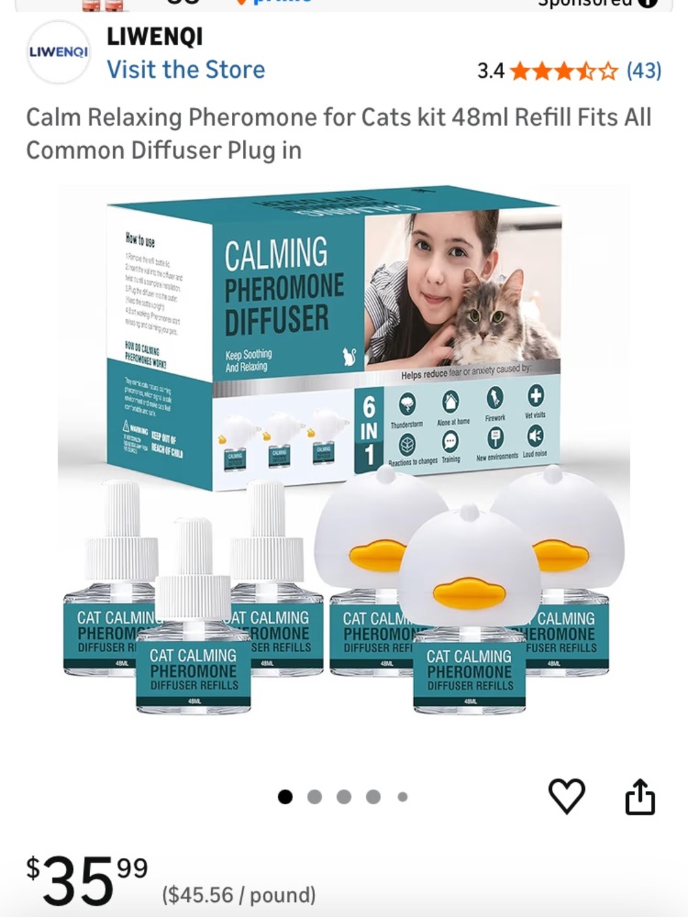 Cat Calming Pheromone Diffuser Refills - White/Yellow